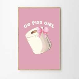Go Piss Girl Art Canvas Poster, Trendy Wall Art, Bathroom Aesthetic Decor, Retro Home Printed Gift - thumbnail 2