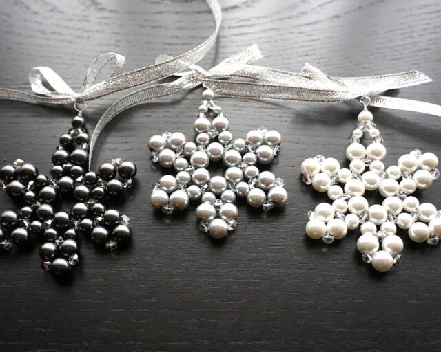 Modern Christmas Tree Ornaments Set Of 3 Pearl Beaded Snowflakes Crystal Star Stocking Stuffer Folk Christmas Decor - image 1