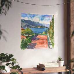 Lake Como Tennis Court Watercolor Art Print - thumbnail 1