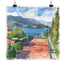 Lake Como Tennis Court Watercolor Art Print - thumbnail 3