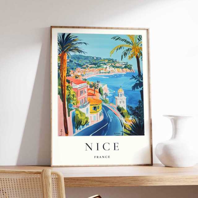 Nice France City Map Poster French Riviera Travel Art - image 1