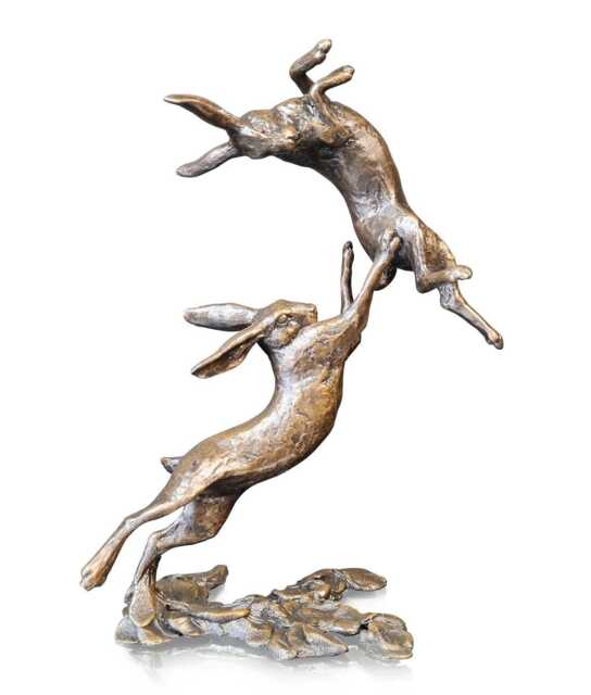 Hares - Boxing Bronze Sculpture - Medium - image 1