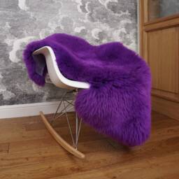 Sheepskin Violet Throw Genuine Leather Wool Carpet Dyed Decorative Rug Comfy, Cozy, Hair Is Very Thick, Shiny - thumbnail 2