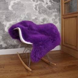 Sheepskin Violet Throw Genuine Leather Wool Carpet Dyed Decorative Rug Comfy, Cozy, Hair Is Very Thick, Shiny - thumbnail 3