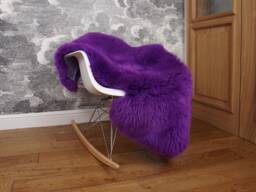 Sheepskin Violet Throw Genuine Leather Wool Carpet Dyed Decorative Rug Comfy, Cozy, Hair Is Very Thick, Shiny - thumbnail 1