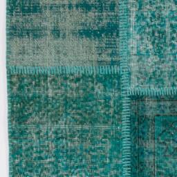 Handmade Turkish Patchwork Rug, Turquoise Blue - thumbnail 4