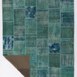 Handmade Turkish Patchwork Rug, Turquoise Blue - thumbnail 2