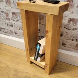 14.5cm Narrow Rustic Side Table Solid Wood Sofa End Table, Plant Stand, Slim - thumbnail 2