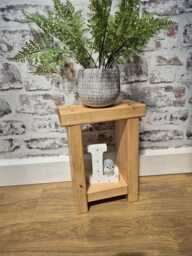 14.5cm Narrow Rustic Side Table Solid Wood Sofa End Table, Plant Stand, Slim