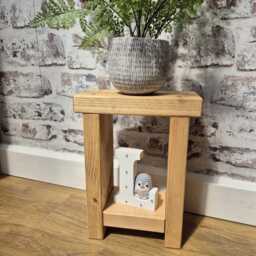 14.5cm Narrow Rustic Side Table Solid Wood Sofa End Table, Plant Stand, Slim - thumbnail 3