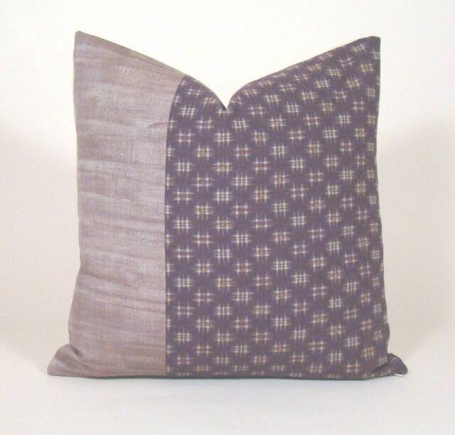 Japanese Kasuri Pillow Cover Burgundy Ikat Geometric Accent - image 1