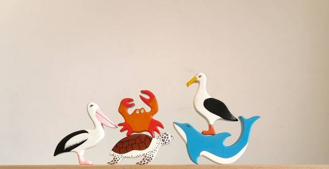 Wooden Sea Animal Toy Set Handmade Waldorf Toys - image 1