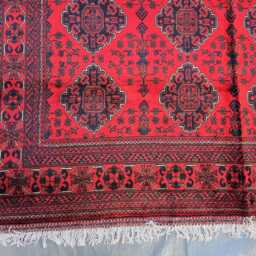 Red Navy Geometric Bukhara Design Handmade Area 6x10 Ft Rug - Living Room Carpet - thumbnail 3