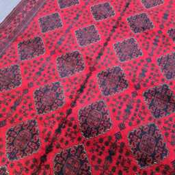 Red Navy Geometric Bukhara Design Handmade Area 6x10 Ft Rug - Living Room Carpet - thumbnail 4