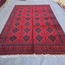 Red Navy Geometric Bukhara Design Handmade Area 6x10 Ft Rug - Living Room Carpet - thumbnail 2