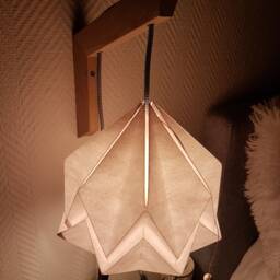 Origami Wall Lighting Fixture - Wooden Bracket With Paper Pendant Light - thumbnail 4