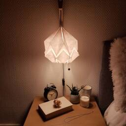 Origami Wall Lighting Fixture - Wooden Bracket With Paper Pendant Light - thumbnail 3