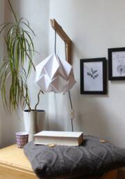 Origami Wall Lighting Fixture - Wooden Bracket With Paper Pendant Light - thumbnail 1