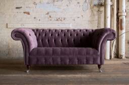 British Handmade Aubergine Velvet 2 Seater Chesterfield Sofa - thumbnail 1
