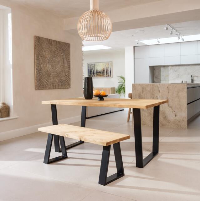 Calia Style Industrial Rustic Dining Table - V-Frame Legs-Table - Trapezium Legs-Bench Cotswold - image 1