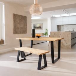 Calia Style Industrial Rustic Dining Table - V-Frame Legs-Table - Trapezium Legs-Bench Cotswold - thumbnail 1