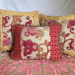 Designers Guild Pink Striped Silk Pillow Cover Romantic Button Trim - thumbnail 3