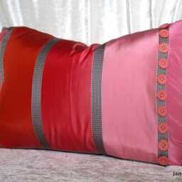 Designers Guild Pink Striped Silk Pillow Cover Romantic Button Trim - thumbnail 2