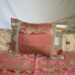 Designers Guild Pink Striped Silk Pillow Cover Romantic Button Trim - thumbnail 4