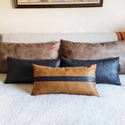 Color Block Lumbar Pillow Cover Camel & Black Faux Leather - thumbnail 2