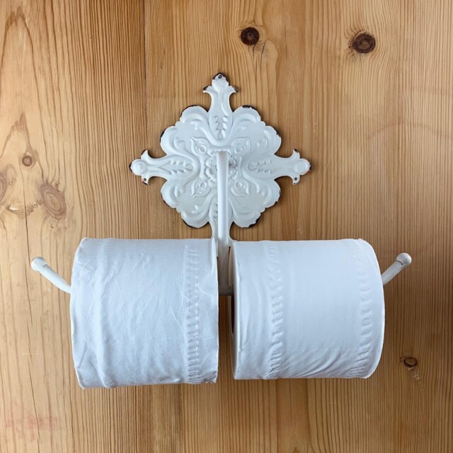 Shabby Chic Double Toilet Roll Holder - Cream Metal French Farmhouse Vintage Style - image 1