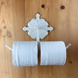 Shabby Chic Double Toilet Roll Holder - Cream Metal French Farmhouse Vintage Style