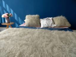 Handwoven Wool Flokati Throw & Pillow Set Shaggy Couch Blanket - thumbnail 1
