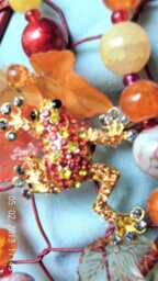 Beaded Wire Basket With Glittering Frog Suncatcher, Adjustable Plant Hanger - thumbnail 1