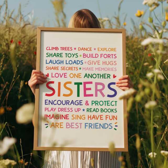 Sister Wall Art, Colourful Rainbow Prints, Sisters Make The Best Friends, Shared Bedroom, Print, Girls Bedroom Decor, Playroom - image 1
