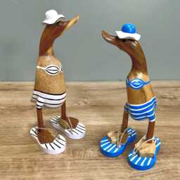 Carved Wooden Ducks in Bikini's & Flip Flops Ornament Home D??cor/Seaside Nautical Living Wildlife Indoor Decoration
