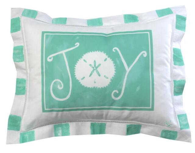 Turquoise Coastal Christmas Pillow Linen Holiday Decor