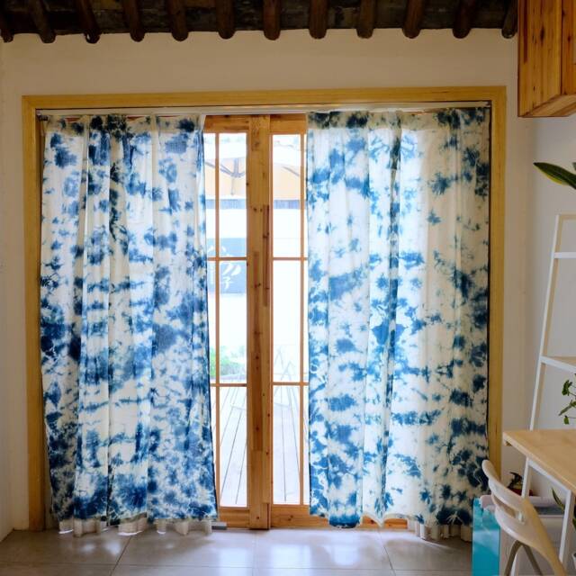 Indigo Tie Dye Cotton Curtain Handmade Shibori Boho Decor - image 1