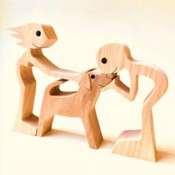A Couple & A Dog, Version 2 Original Wood Sculpture 2.5D - thumbnail 2