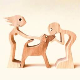 A Couple & A Dog, Version 2 Original Wood Sculpture 2.5D - thumbnail 1