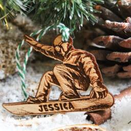 Personalised Snowboarder Christmas Ornament Snowboarding Gift Name Wood Custom Bauble Laser Engraved Rustic Wooden Tree Decoration - thumbnail 2