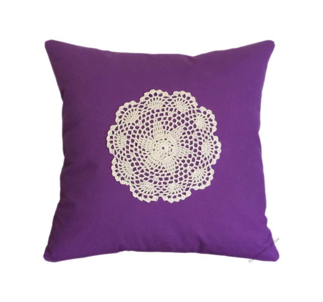 Purple Violet Doily Decorative Throw Pillow Cover/Case Cushion Cotton 18x18 - image 1