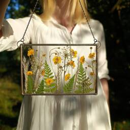 Pressed Flower Art Stained Glass Suncatcher, Botanical Wall Decor - thumbnail 1