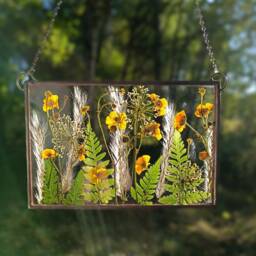 Pressed Flower Art Stained Glass Suncatcher, Botanical Wall Decor - thumbnail 3