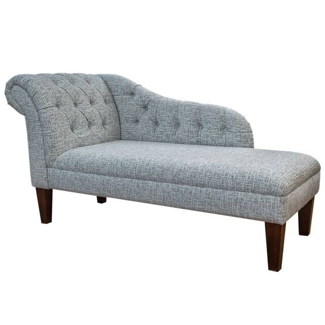 Handmade Buttoned Chaise Longue Cromwell Silver Weave Fabric - image 1