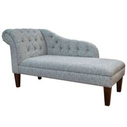 Handmade Buttoned Chaise Longue Cromwell Silver Weave Fabric