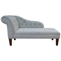 Handmade Buttoned Chaise Longue Cromwell Silver Weave Fabric - thumbnail 2