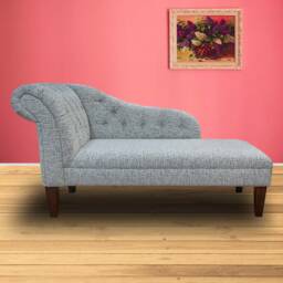 Handmade Buttoned Chaise Longue Cromwell Silver Weave Fabric - thumbnail 3
