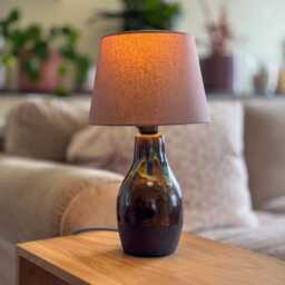 Handmade Ceramic Table Lamp - Glazed Brown & Blue Bedside Light - thumbnail 2