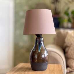 Handmade Ceramic Table Lamp - Glazed Brown & Blue Bedside Light - thumbnail 1
