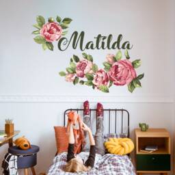 Rose Flowers Wall Decal For Baby Girl Bedroom, Personalized Name With Sticker Toddler Room, Kids Nursery Floral Decor Cribe Bed S333 - thumbnail 3